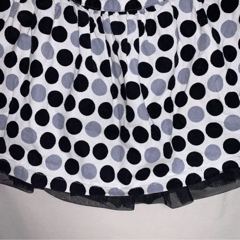 Polka Dot Courduroy Skirt Girls 6X-7 White Black Tulle Skater Circle Adjustable